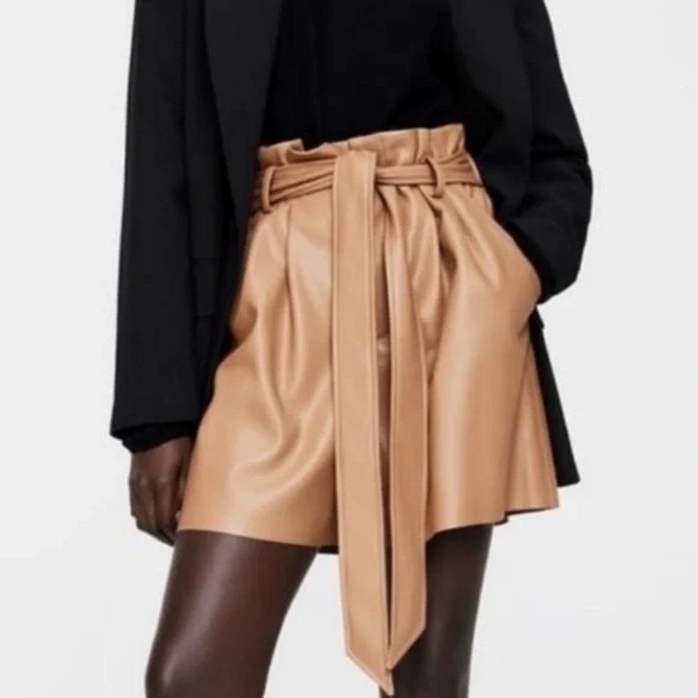 Zara Tan Faux Leather Shorts